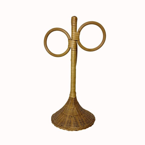 Rattan Finger Tip Towel Holder Retro Stand Triple Ring VTG Boho Bathroom Decor - Picture 3 of 11
